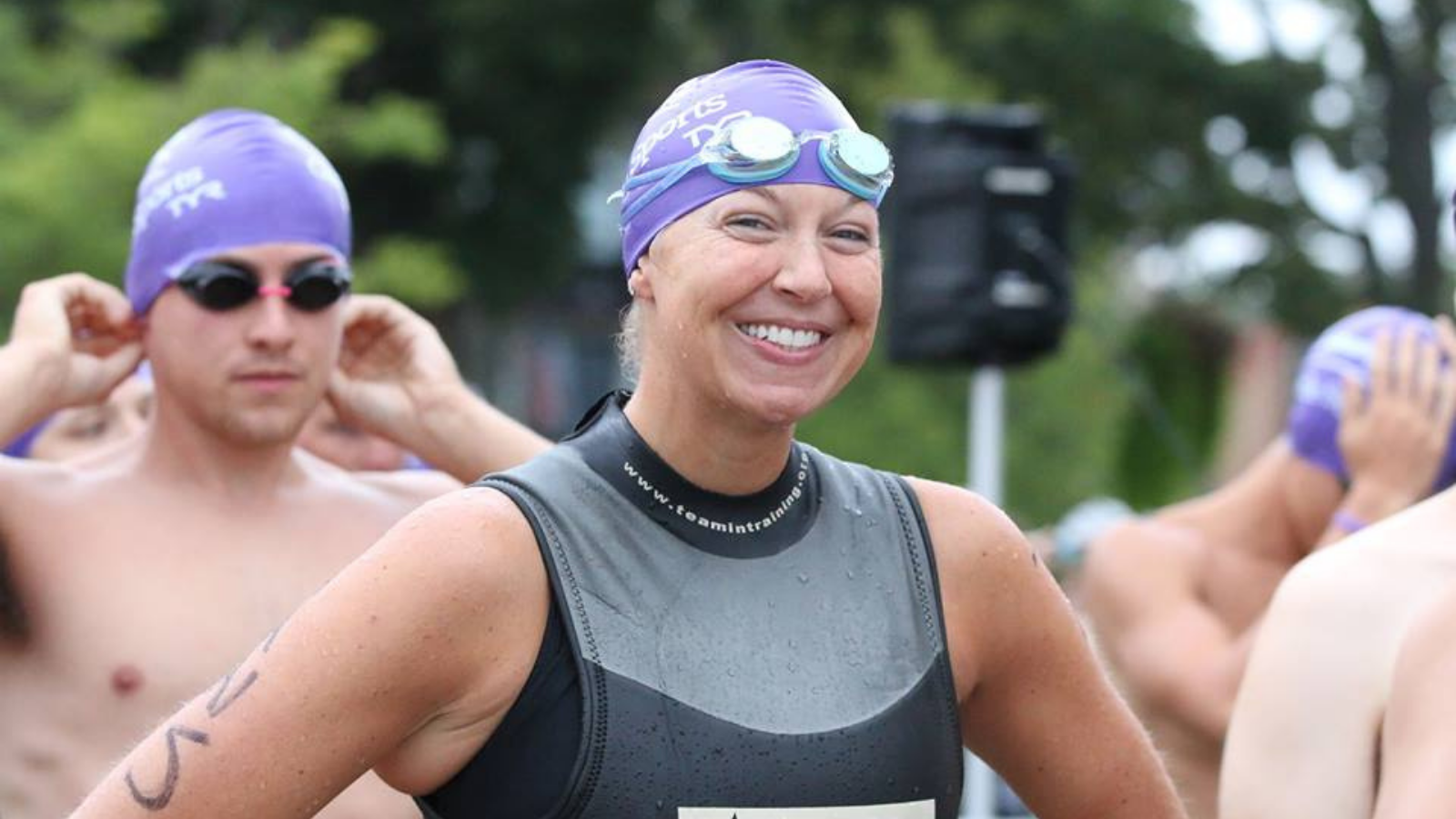 Woman prepared to race in triathlon