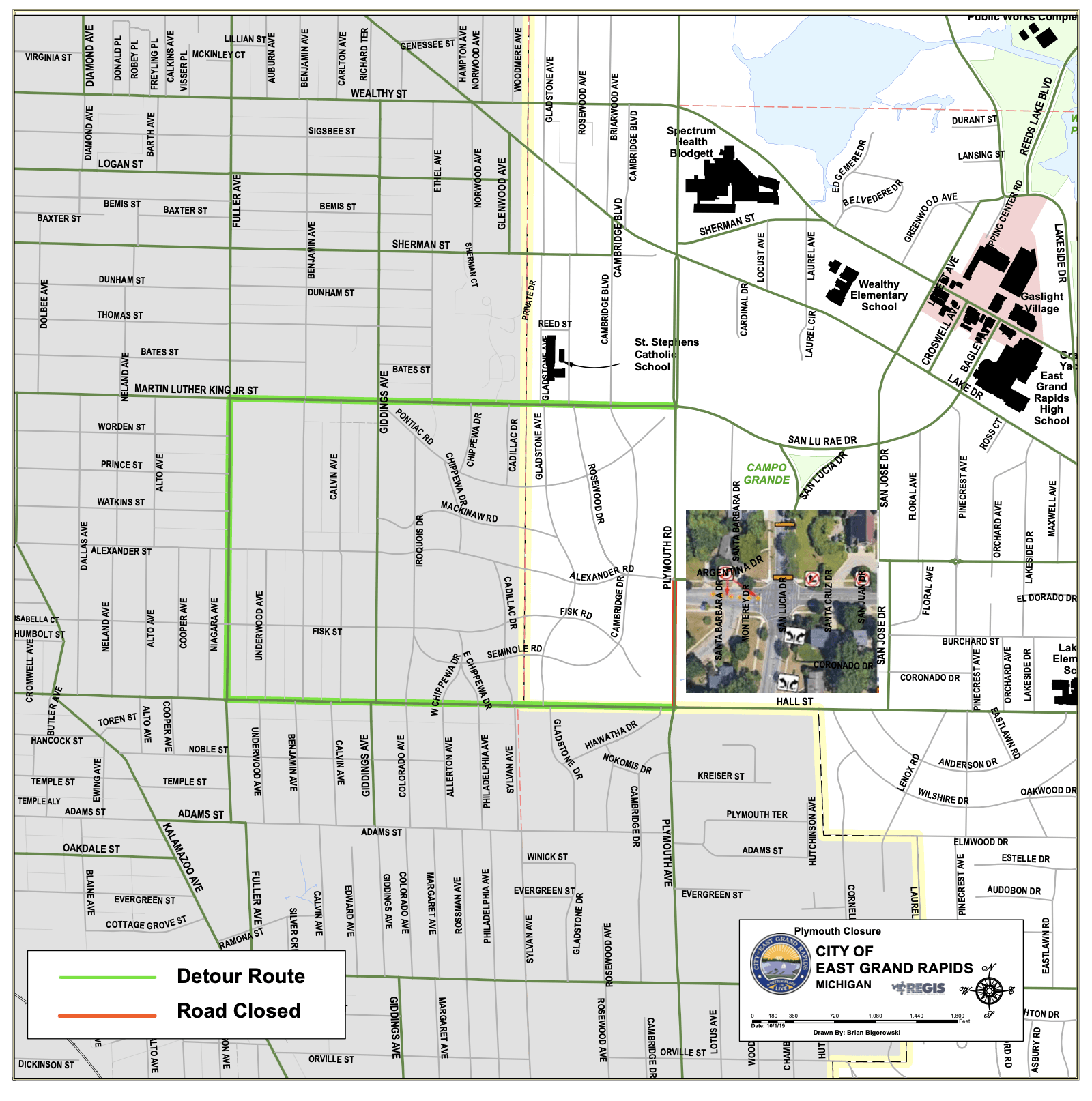 Plymouth Street road closure, north of the Hall Street intersection 