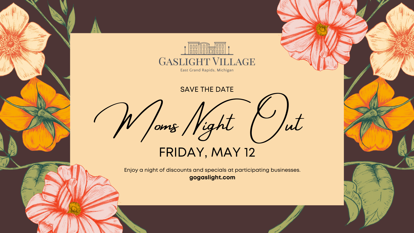 Moms Night Out. May 12. Enjoy a night of specials at participating businesses.