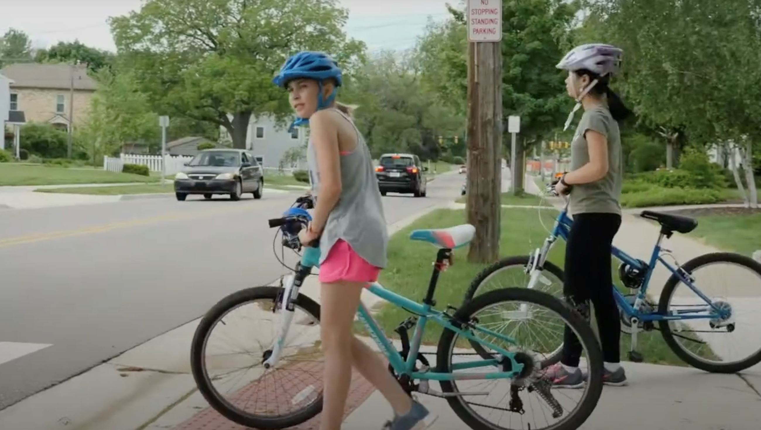 Students biking to school